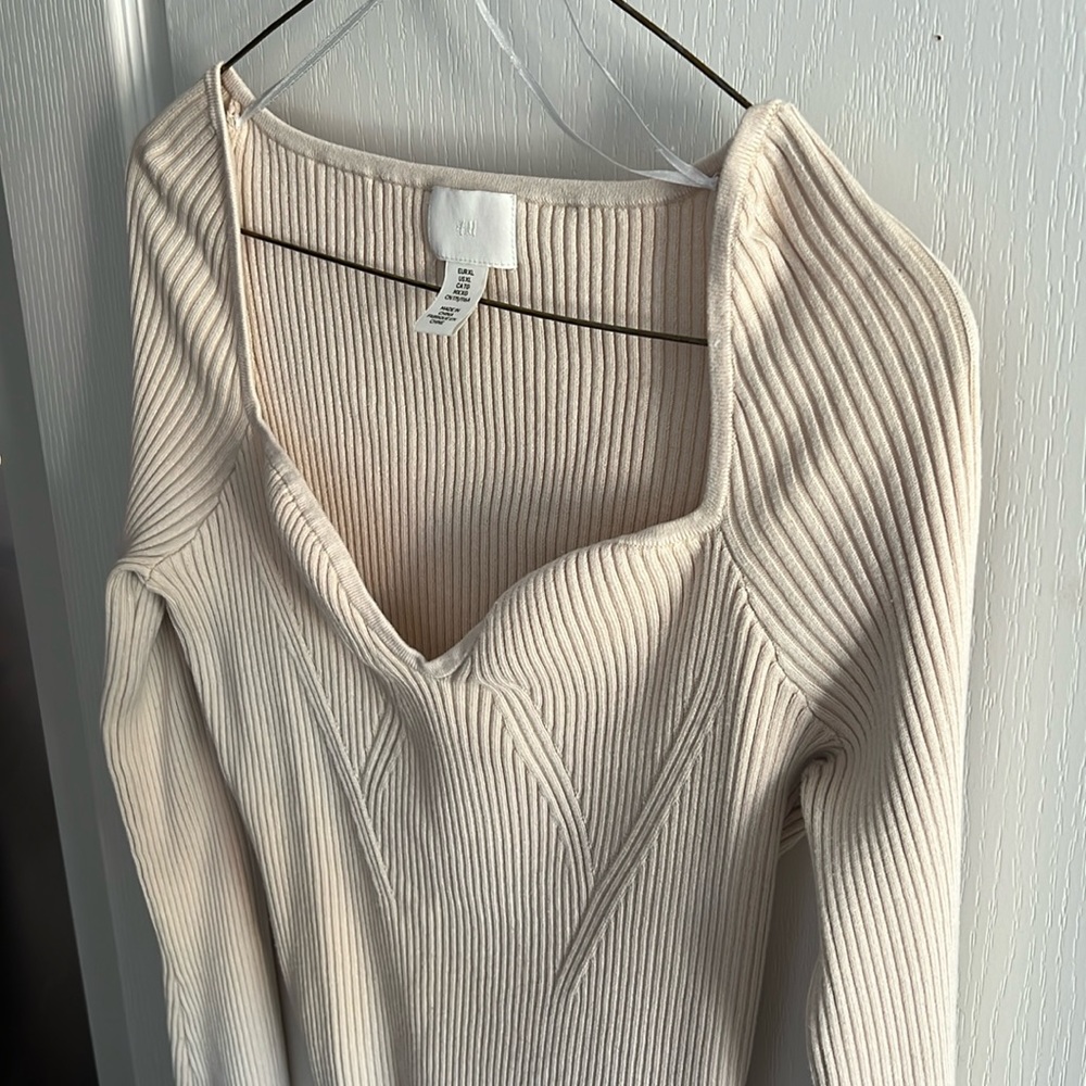 H&M Cream Ribbed  Longsleeve Top